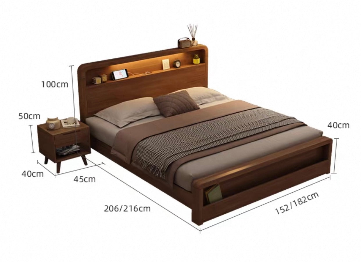 ASAPH HILTON CELINE American Solid Wood Walnut Multi Shelf Bed Frame Nordic Style Hydraulic Drawer Box Option