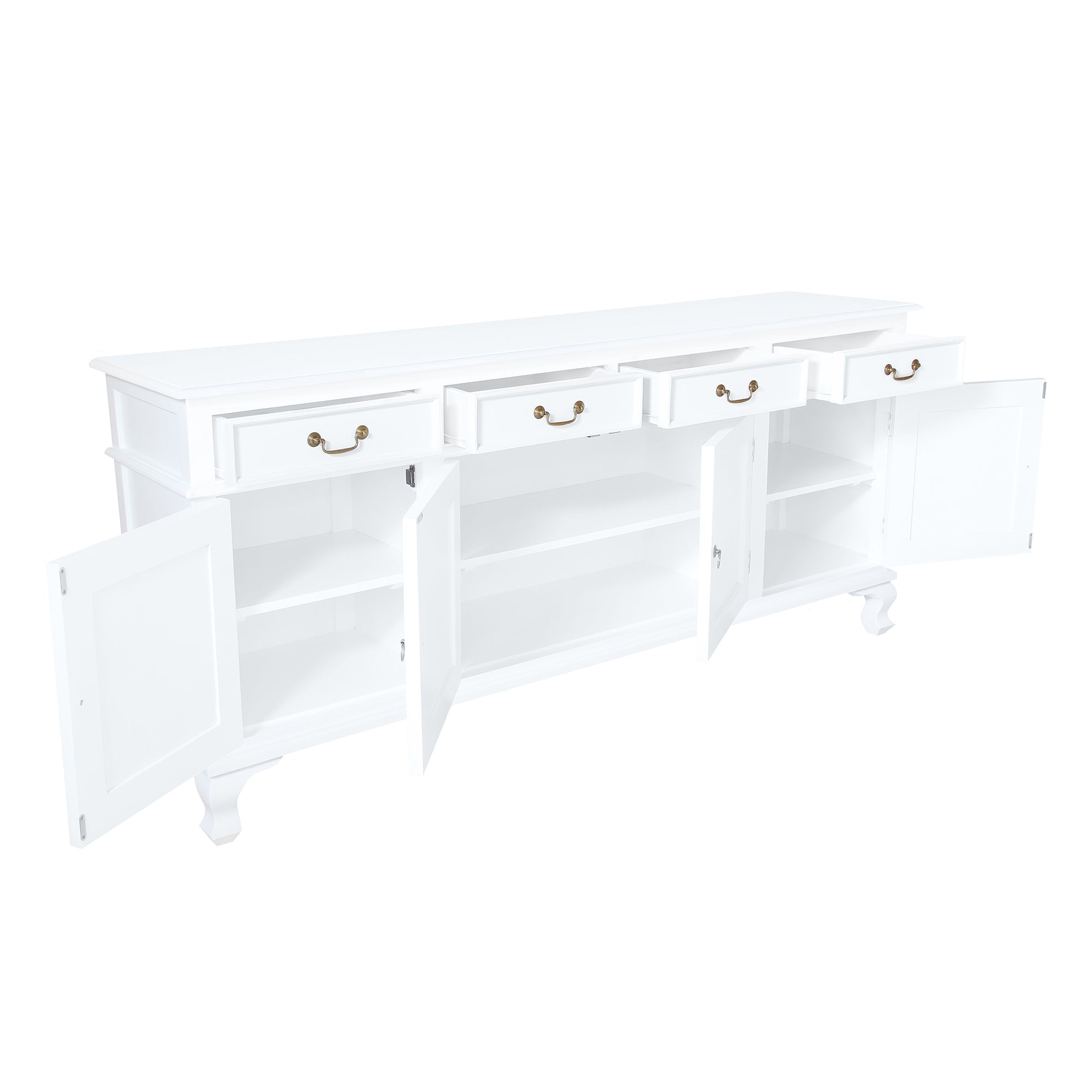 Queen Anna Solid Teak Wood Timber 4 Door 4 Drawer 200cm French Buffet Sideboard Table - TEK168 SB 404 QA WH_1 ( White  Colour )