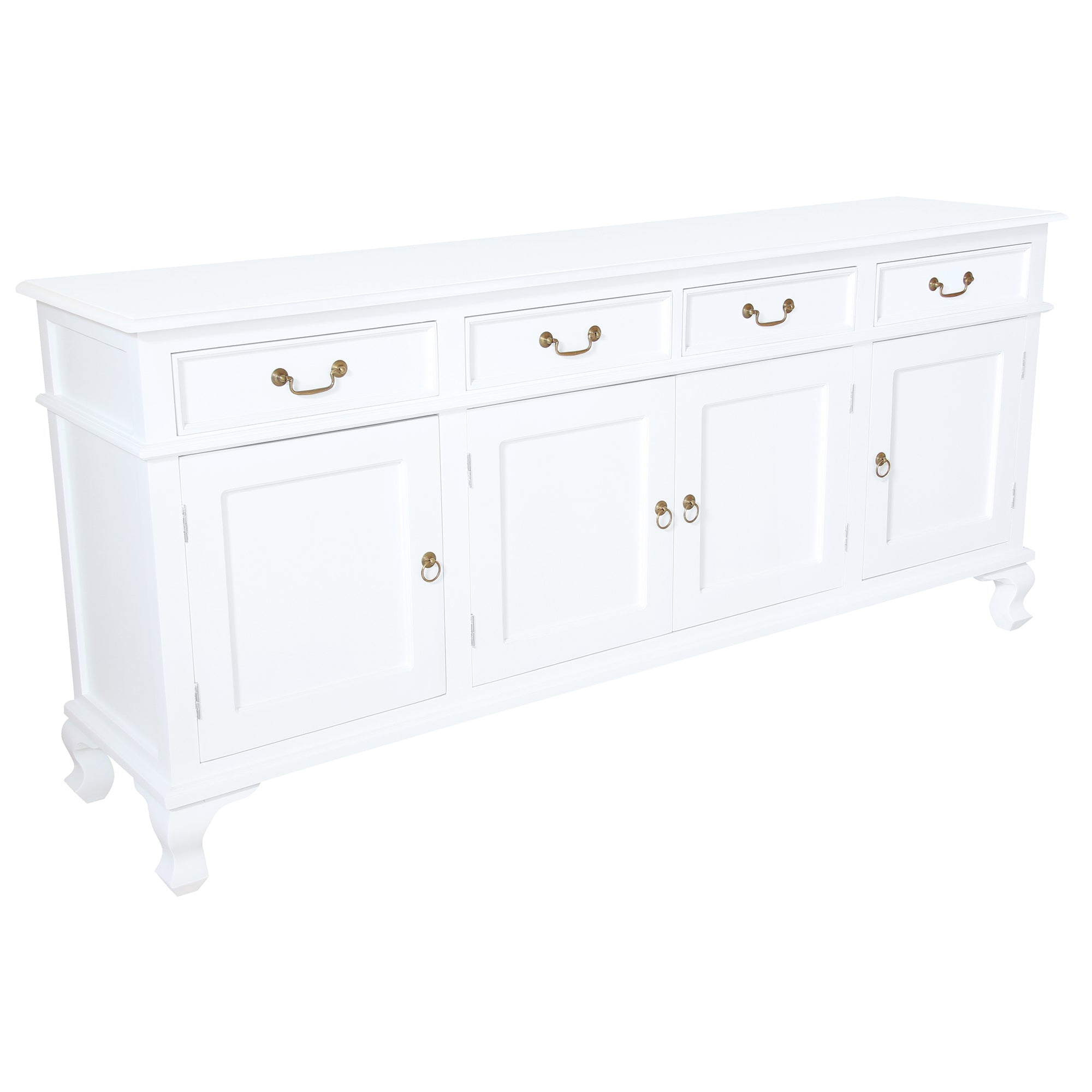 Queen Anna Solid Teak Wood Timber 4 Door 4 Drawer 200cm French Buffet Sideboard Table - TEK168 SB 404 QA WH_1 ( White  Colour )