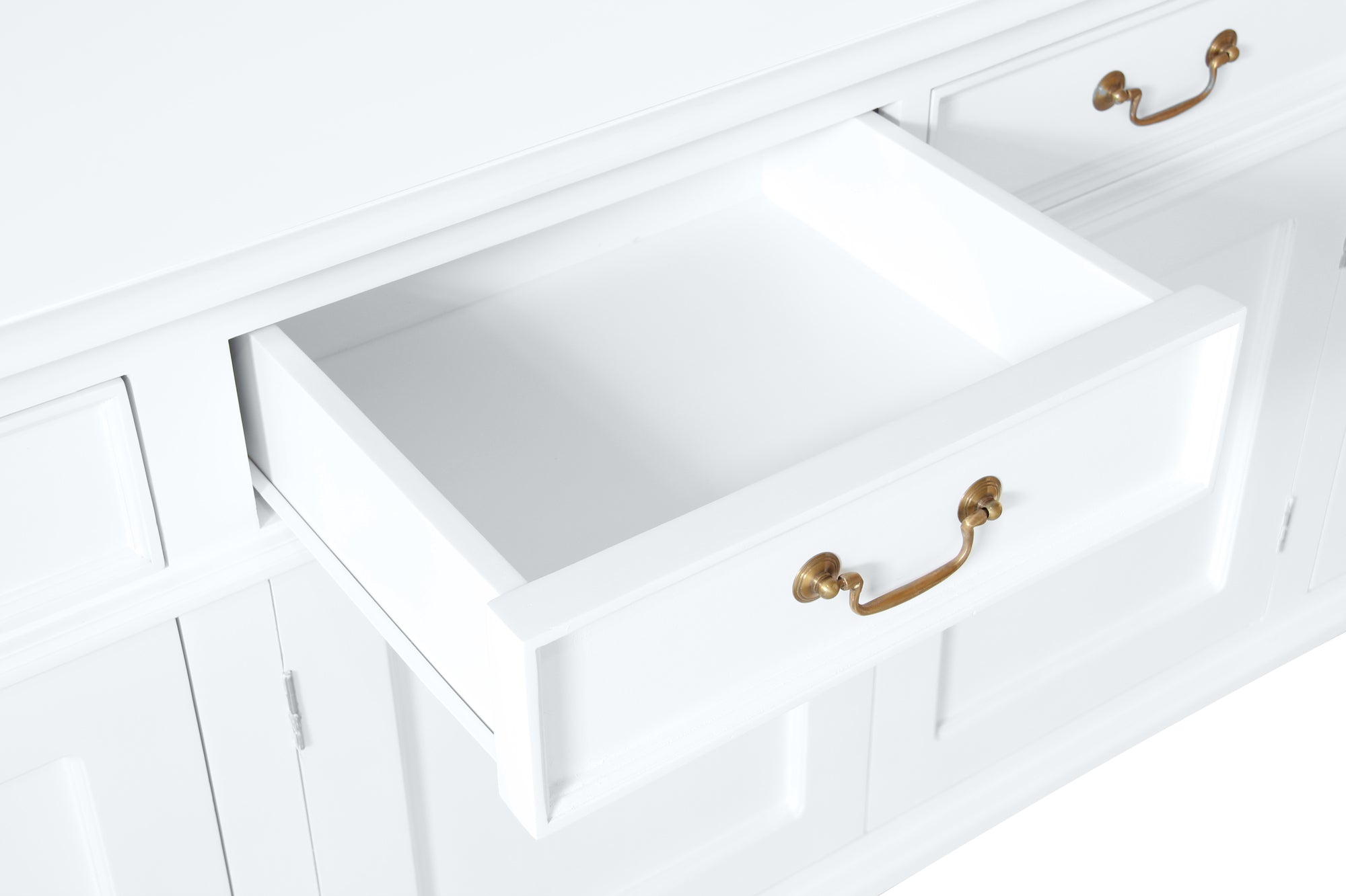 Queen Anna Solid Teak Wood Timber 4 Door 4 Drawer 200cm French Buffet Sideboard Table - TEK168 SB 404 QA WH_1 ( White  Colour )
