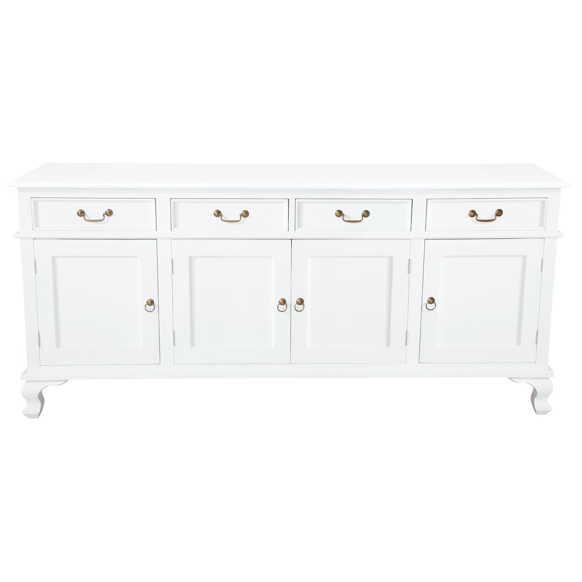 Queen Anna Solid Teak Wood Timber 4 Door 4 Drawer 200cm French Buffet Sideboard Table - TEK168 SB 404 QA WH_1 ( White  Colour )