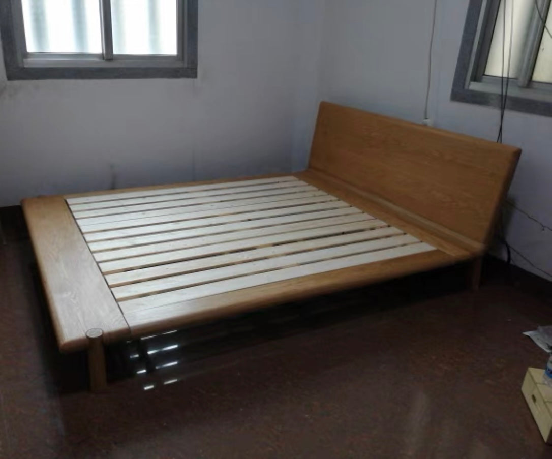 Kinley Modern Japanese style Solid Wood Bed Frame White Oak or Black Walnut Nordic