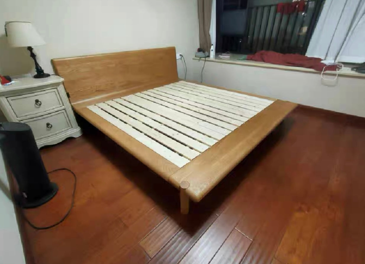 Kinley Modern Japanese style Solid Wood Bed Frame White Oak or Black Walnut Nordic