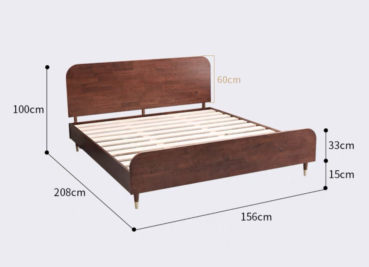 REGINA SHERATON Solid Wood Bed Frame Scandinavian Modern Bedroom Walnut Grey Black Colour