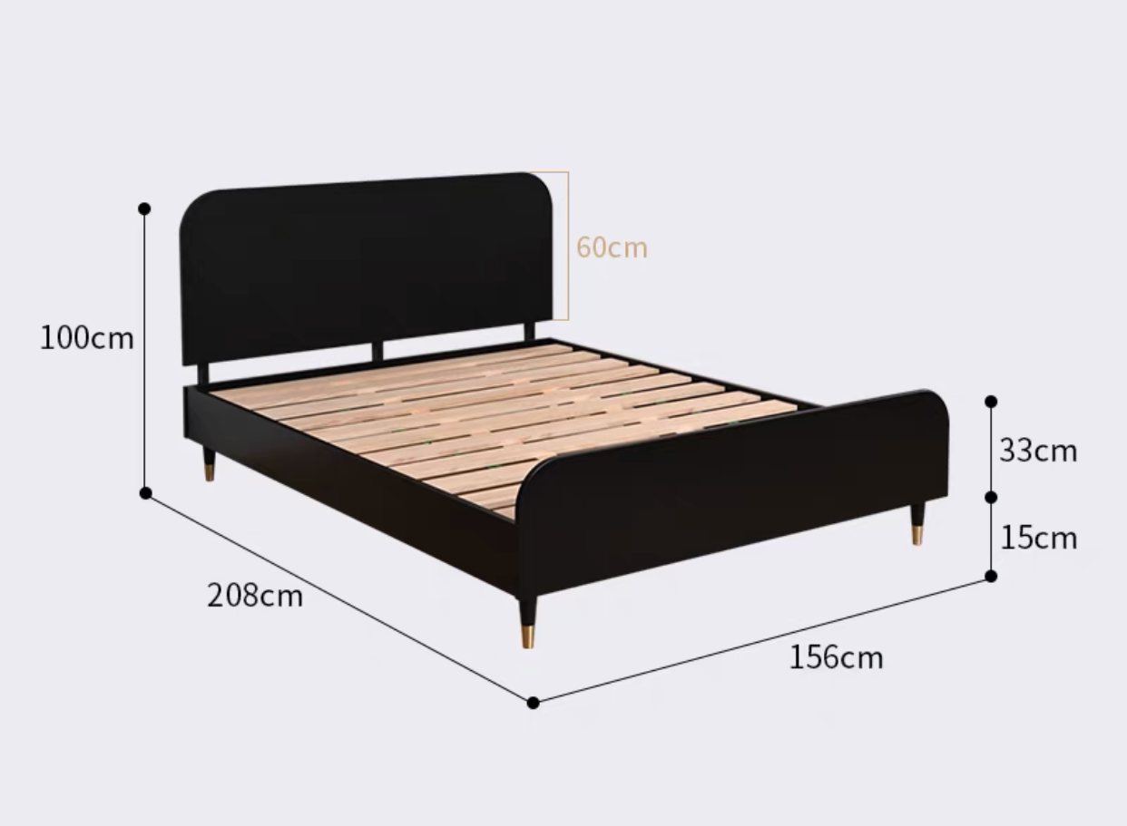 REGINA SHERATON Solid Wood Bed Frame Scandinavian Modern Bedroom Walnut Grey Black Colour