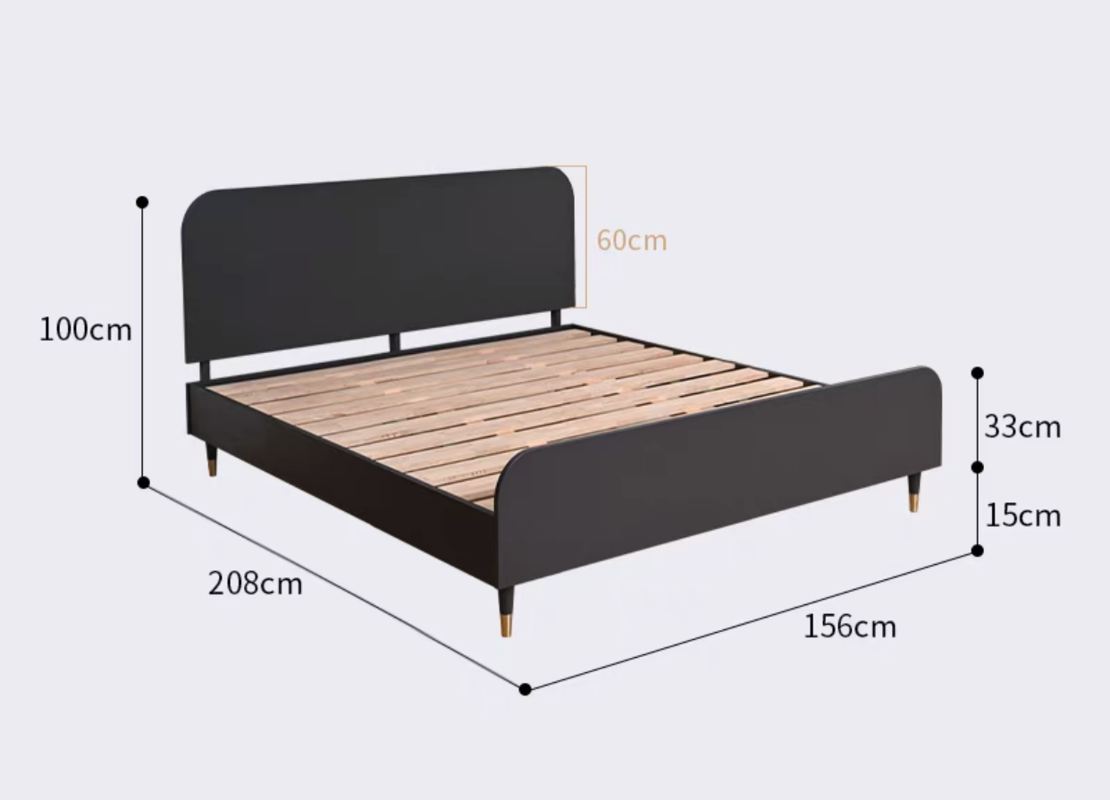 REGINA SHERATON Solid Wood Bed Frame Scandinavian Modern Bedroom Walnut Grey Black Colour