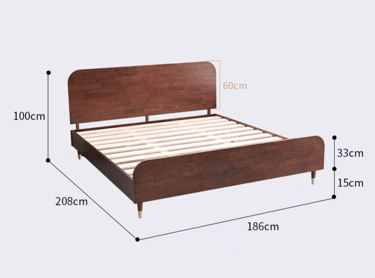 REGINA SHERATON Solid Wood Bed Frame Scandinavian Modern Bedroom Walnut Grey Black Colour