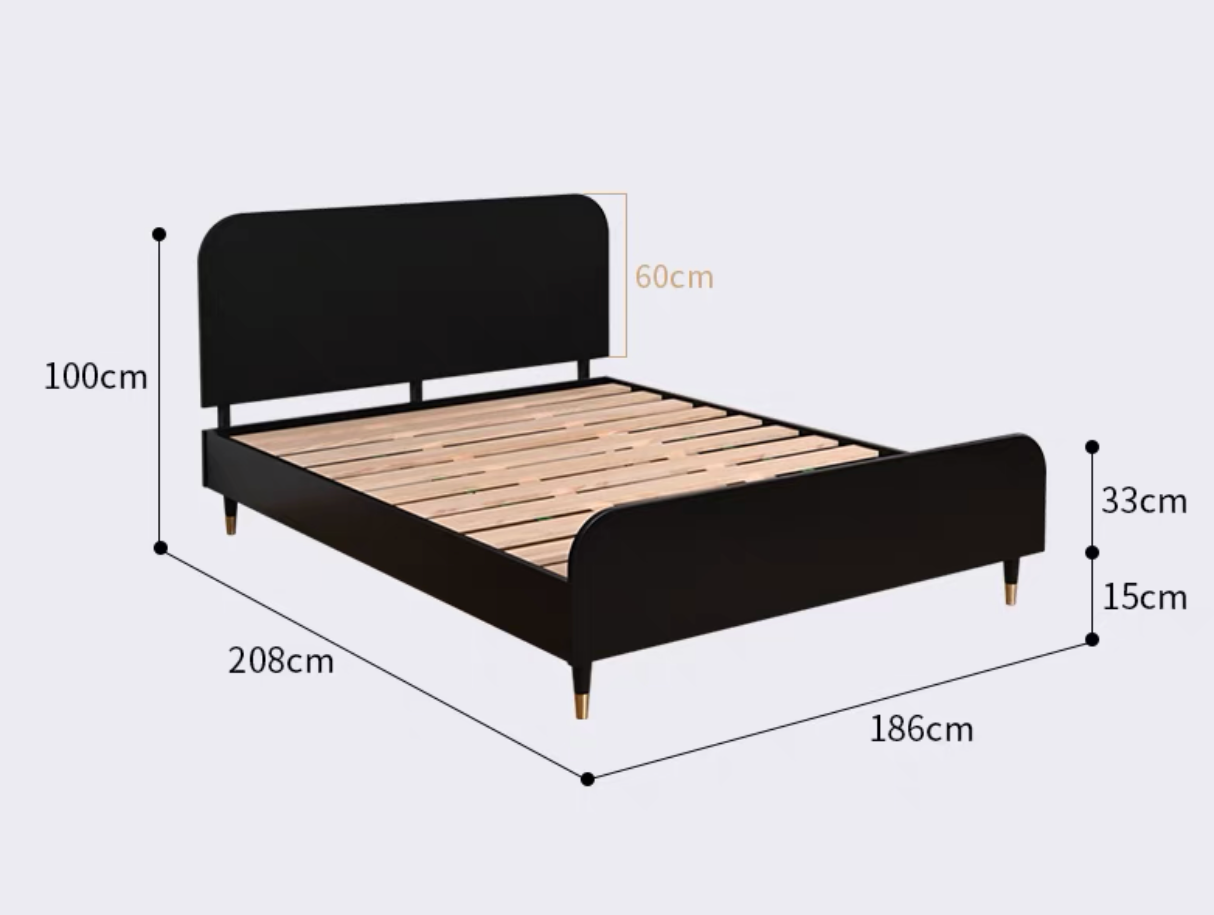 REGINA SHERATON Solid Wood Bed Frame Scandinavian Modern Bedroom Walnut Grey Black Colour