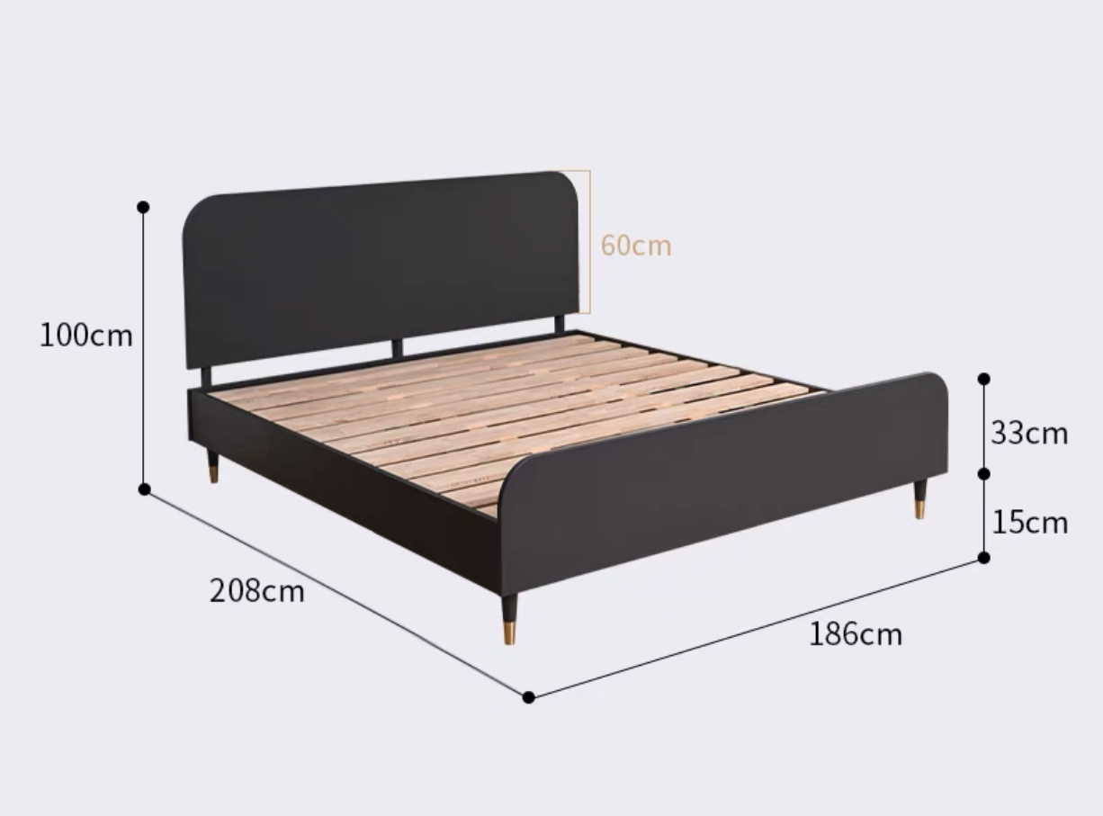 REGINA SHERATON Solid Wood Bed Frame Scandinavian Modern Bedroom Walnut Grey Black Colour