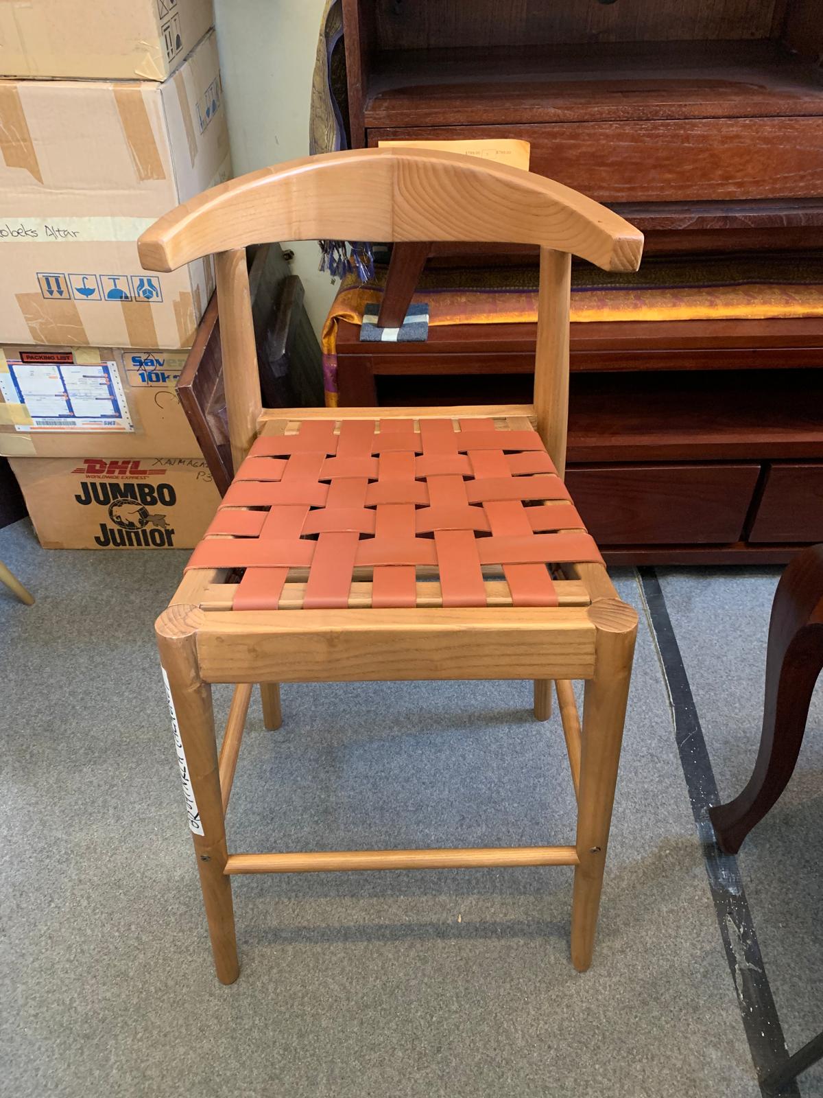 Elliot Teak Barstool with Genuine Leather BR 091 NKLH (WN) (Black) min 2