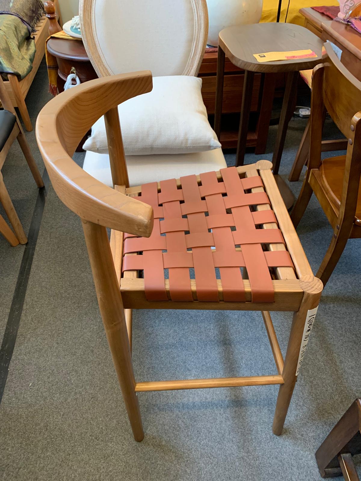 Elliot Teak Barstool with Genuine Leather BR 091 NKLH (WN) (Black) min 2