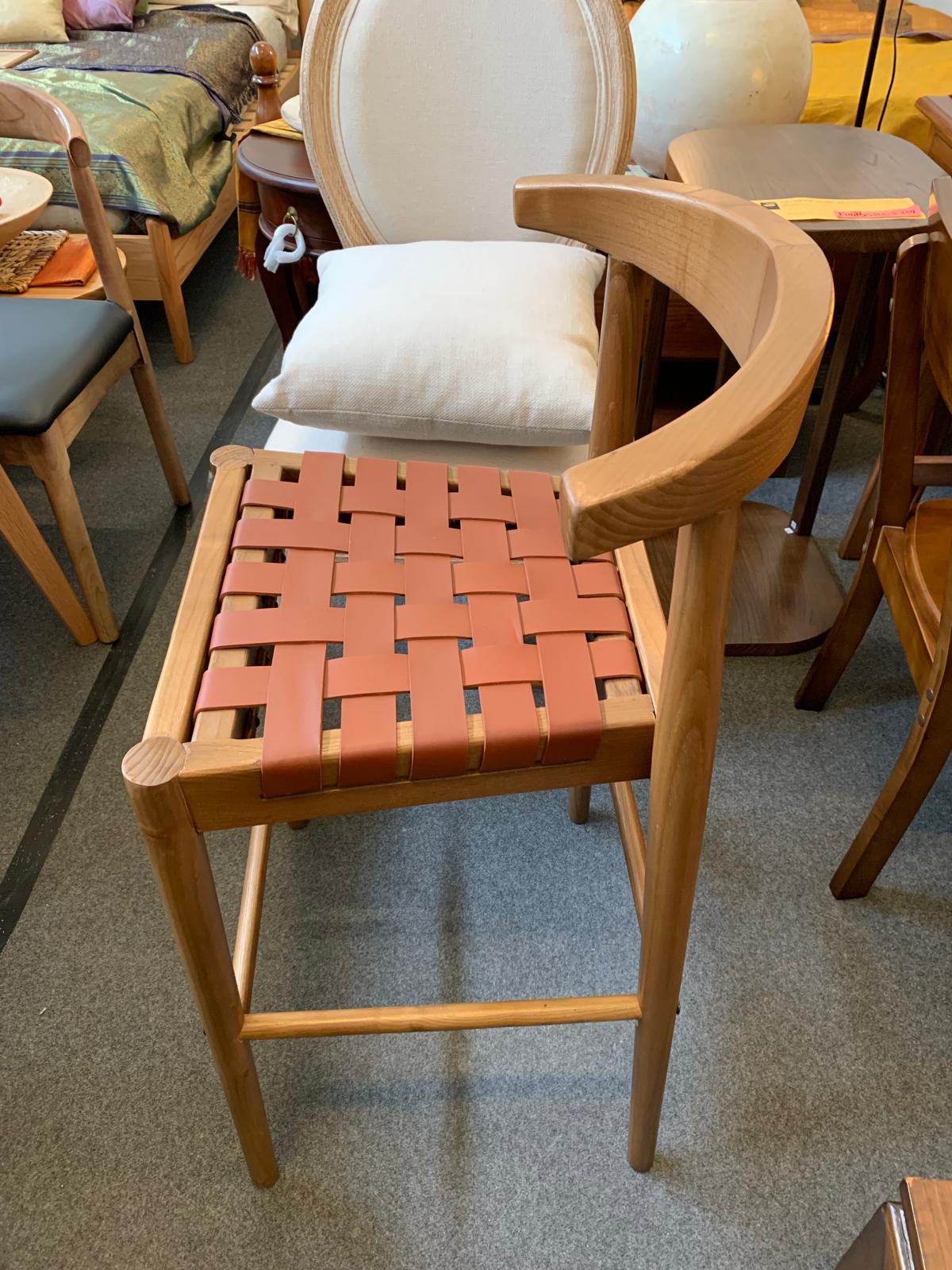 Elliot Teak Barstool with Genuine Leather BR 091 NKLH (WN) (Black) min 2