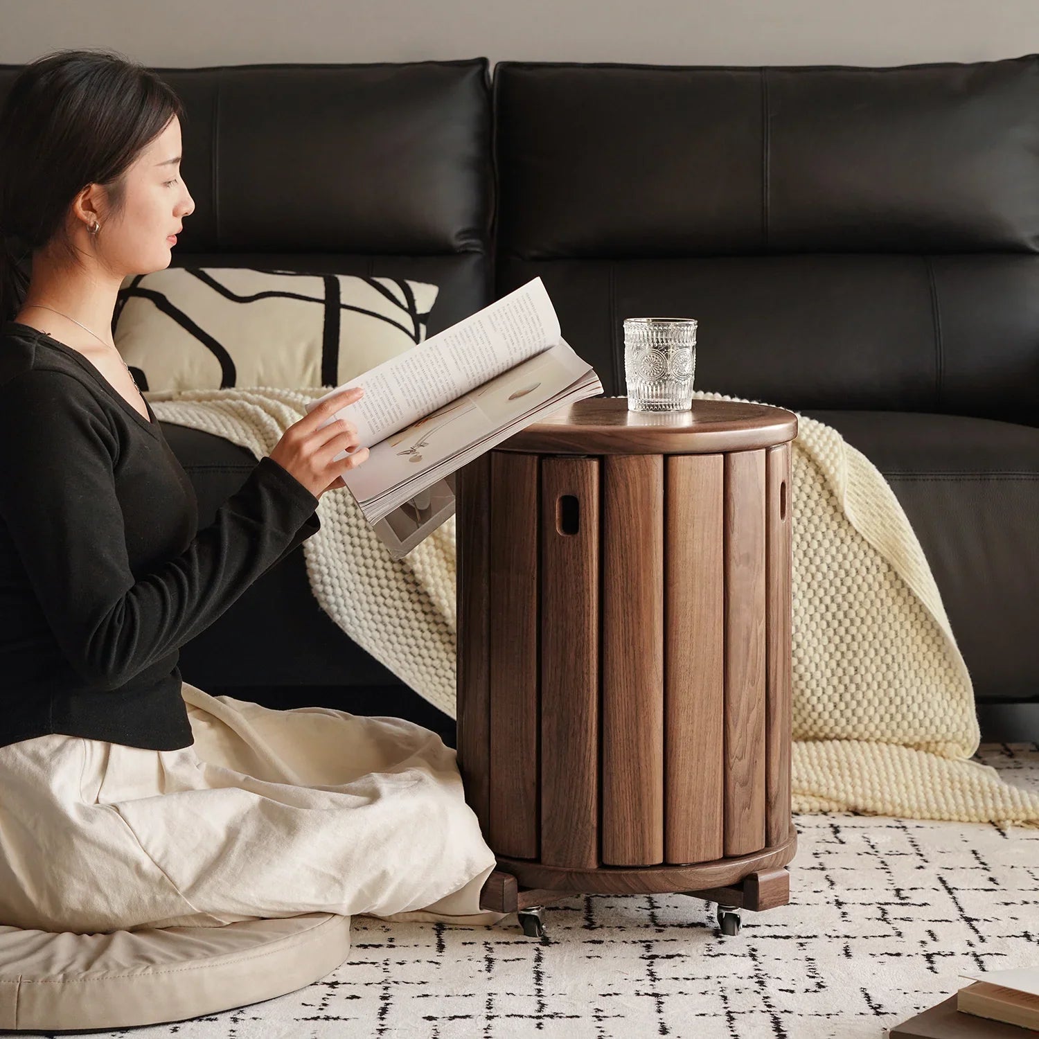 Japandi Rubber Wood Stackable Stool With Wheels FRIDAY