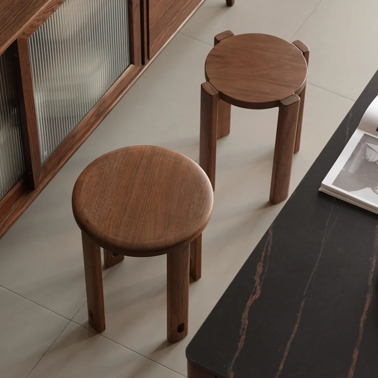 Japandi Rubber Wood Stackable Stool With Wheels FRIDAY