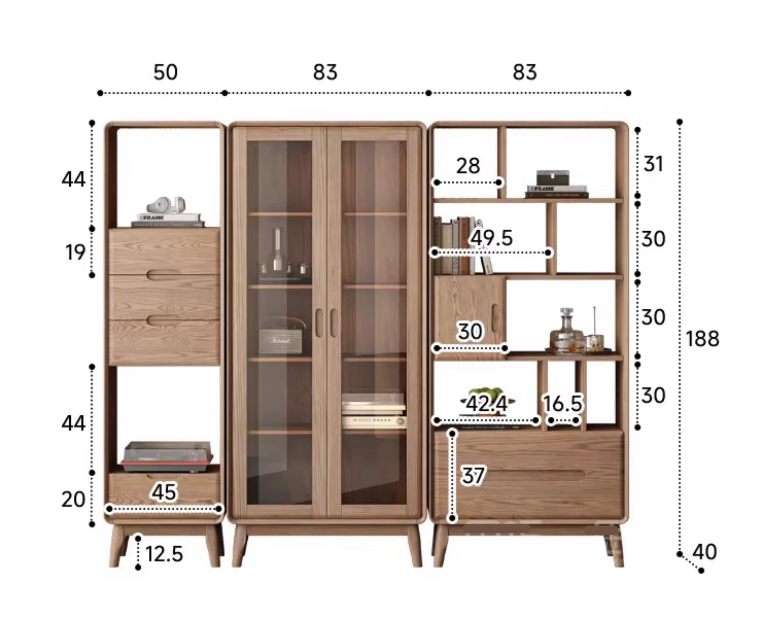 CALLISTO REGENCY Bookshelves Nordic Style American Solid Ash Wood Walnut Modular Partitioned Bookcase