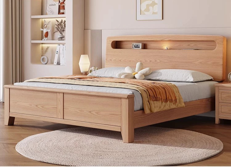 CERESE CARLTON Japandi Style American Solid Ash Wood Hydraulic Double Bed Frame