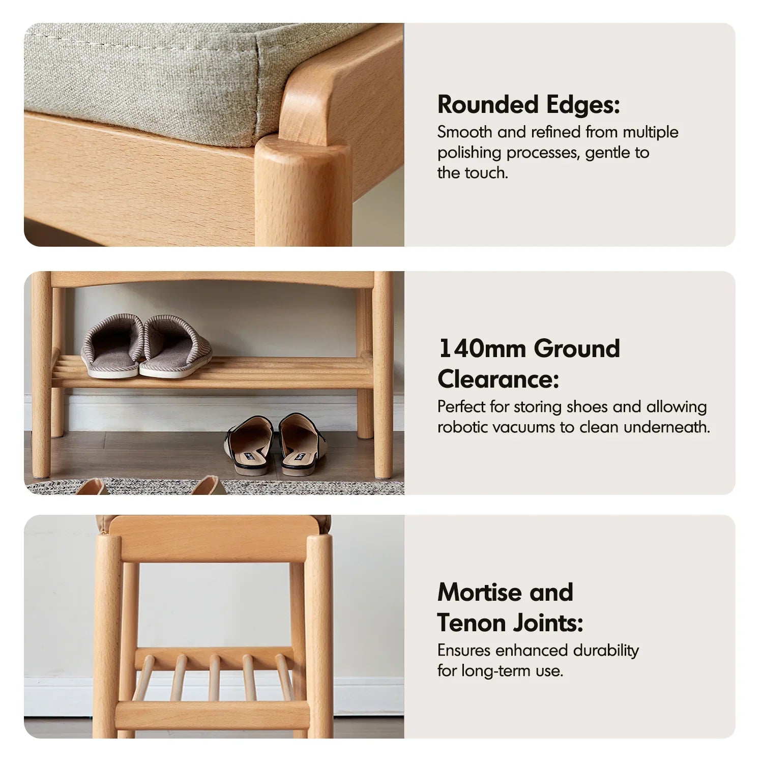 Scandinavian Beech Wood Mixed Weave Fabric Bench STEP