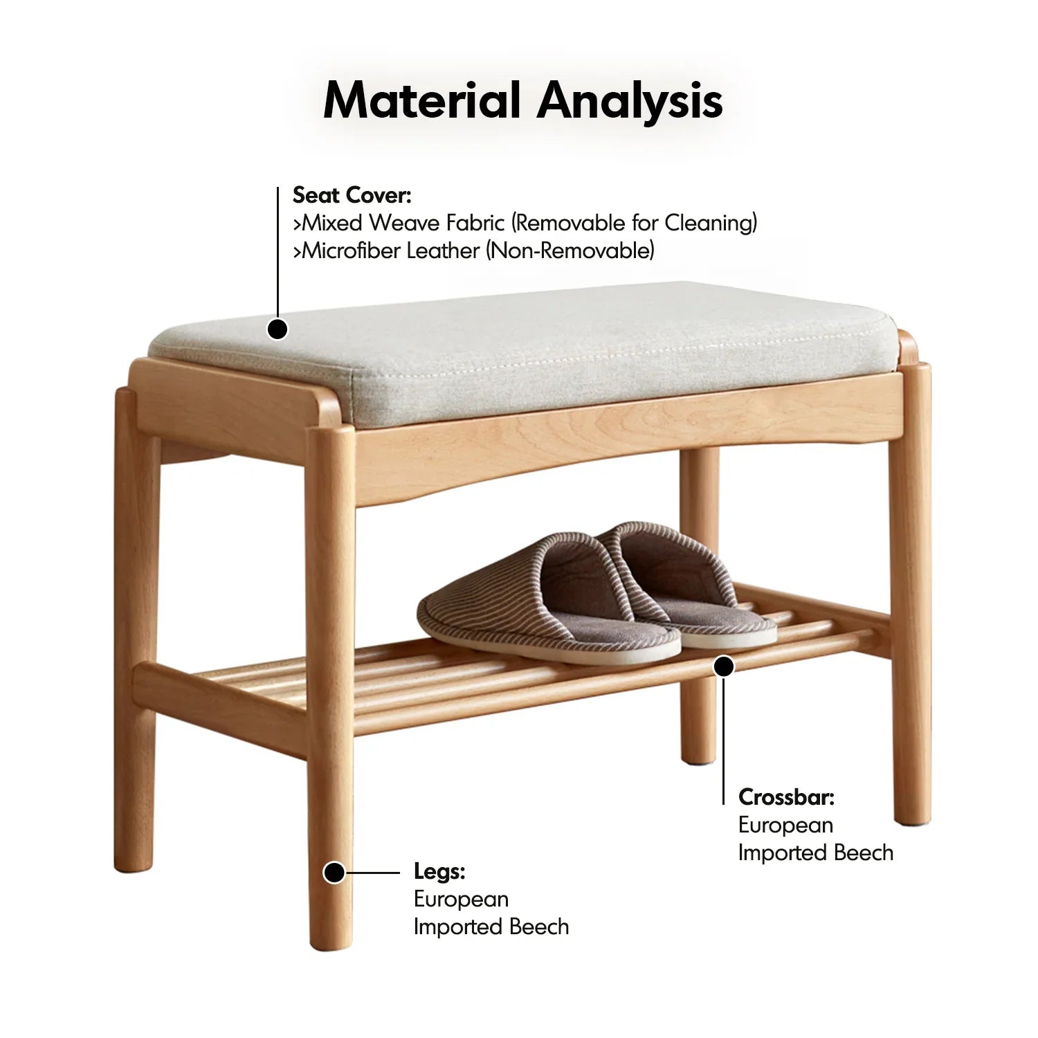 Scandinavian Beech Wood Mixed Weave Fabric Bench STEP
