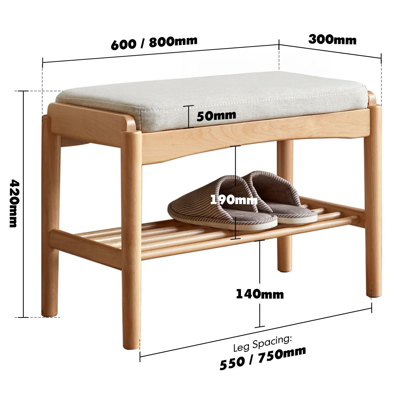 Scandinavian Beech Wood Mixed Weave Fabric Bench STEP