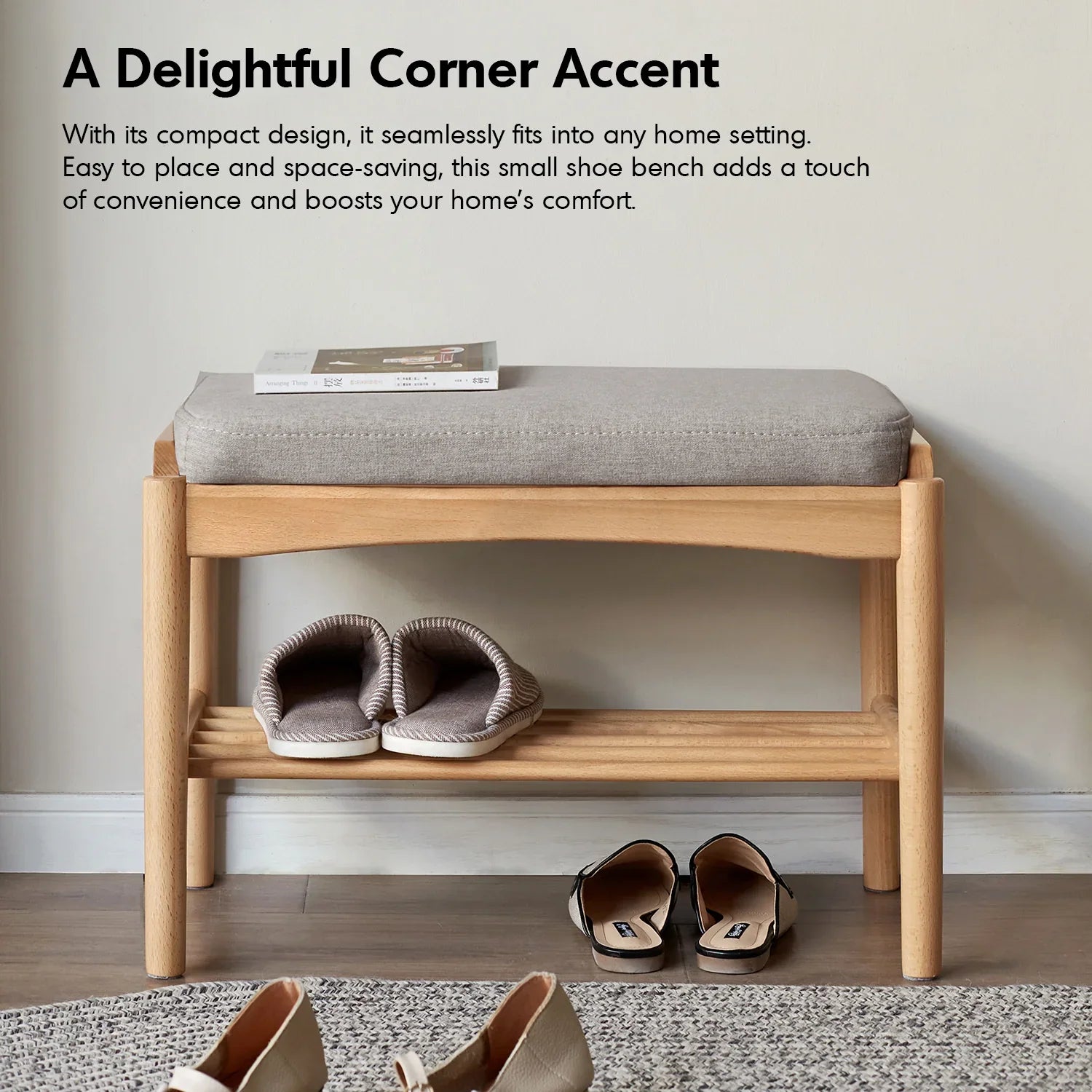 Scandinavian Beech Wood Mixed Weave Fabric Bench STEP