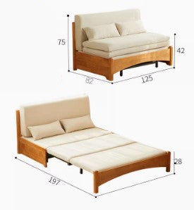 BECCA SHERATON American Solid Wood Extendable Chaise Longue 1 2 Seater Sofa Japandi Style
