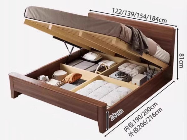 CASTRO HILTON Walnut American Solid Wood Platform / Hydraulic Bed Frame Japandi Design