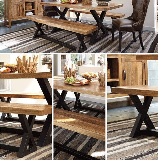 DANIEL SHERATON American Solid Wood Industrial Scandinavian Japandi Nordic Dining Table Bench Set