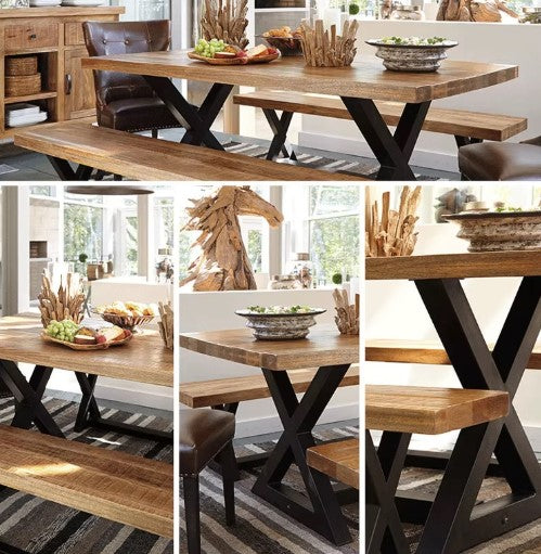 DANIEL SHERATON American Solid Wood Industrial Scandinavian Japandi Nordic Dining Table Bench Set