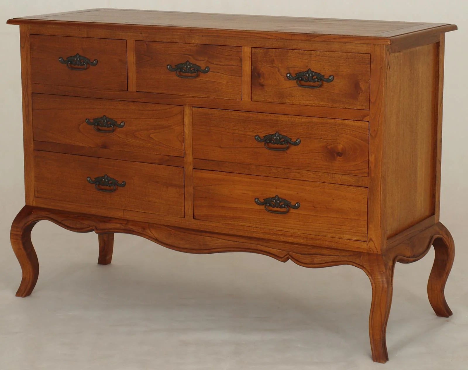 French Solid Timber 7 Drawer Sofa Table Buffet, 130cm, TEK168 TB 007 FP