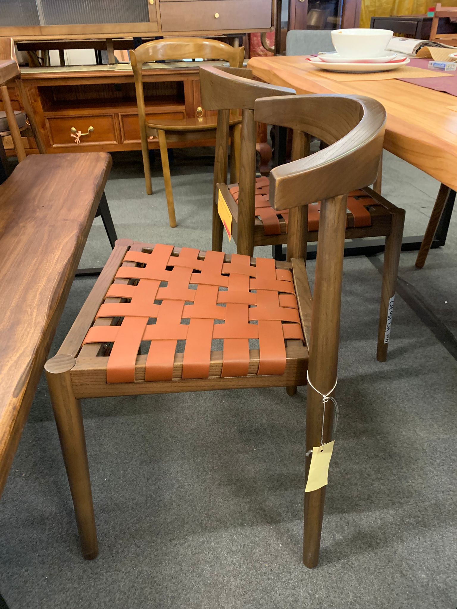 Elliot Teak Leather Dining Chair CH 051 LH (WN) (AL) (Almond / Walnut color)