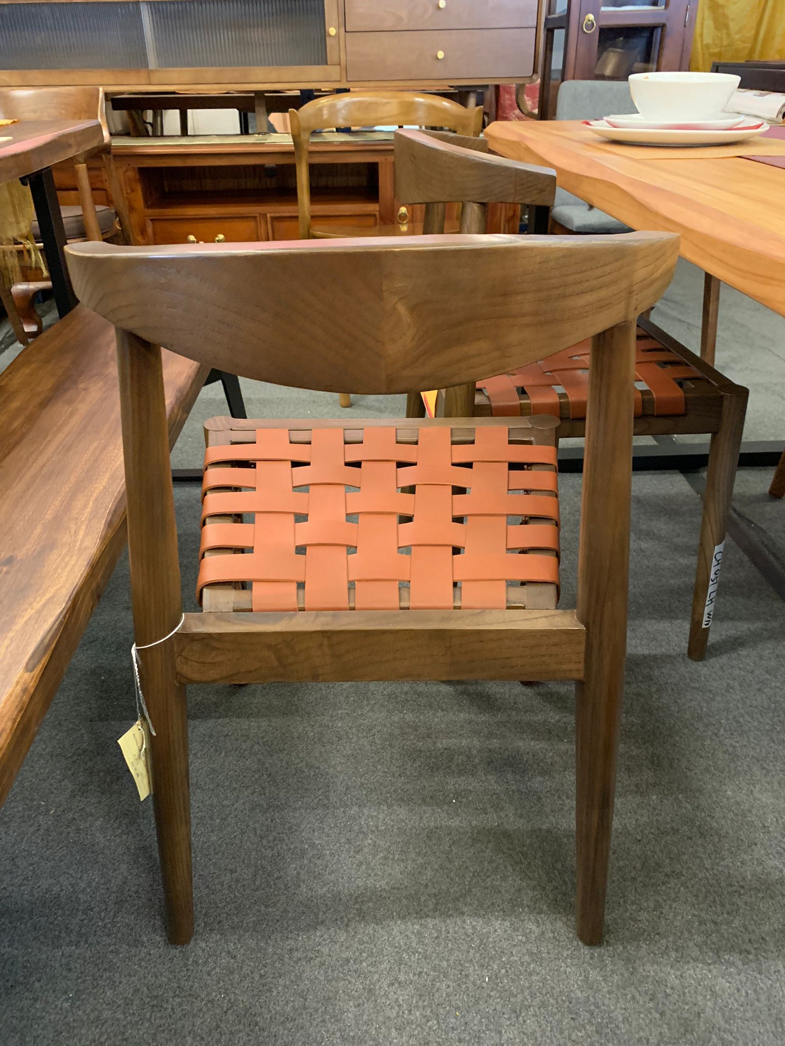 Elliot Teak Leather Dining Chair CH 051 LH (WN) (AL) (Almond / Walnut color)