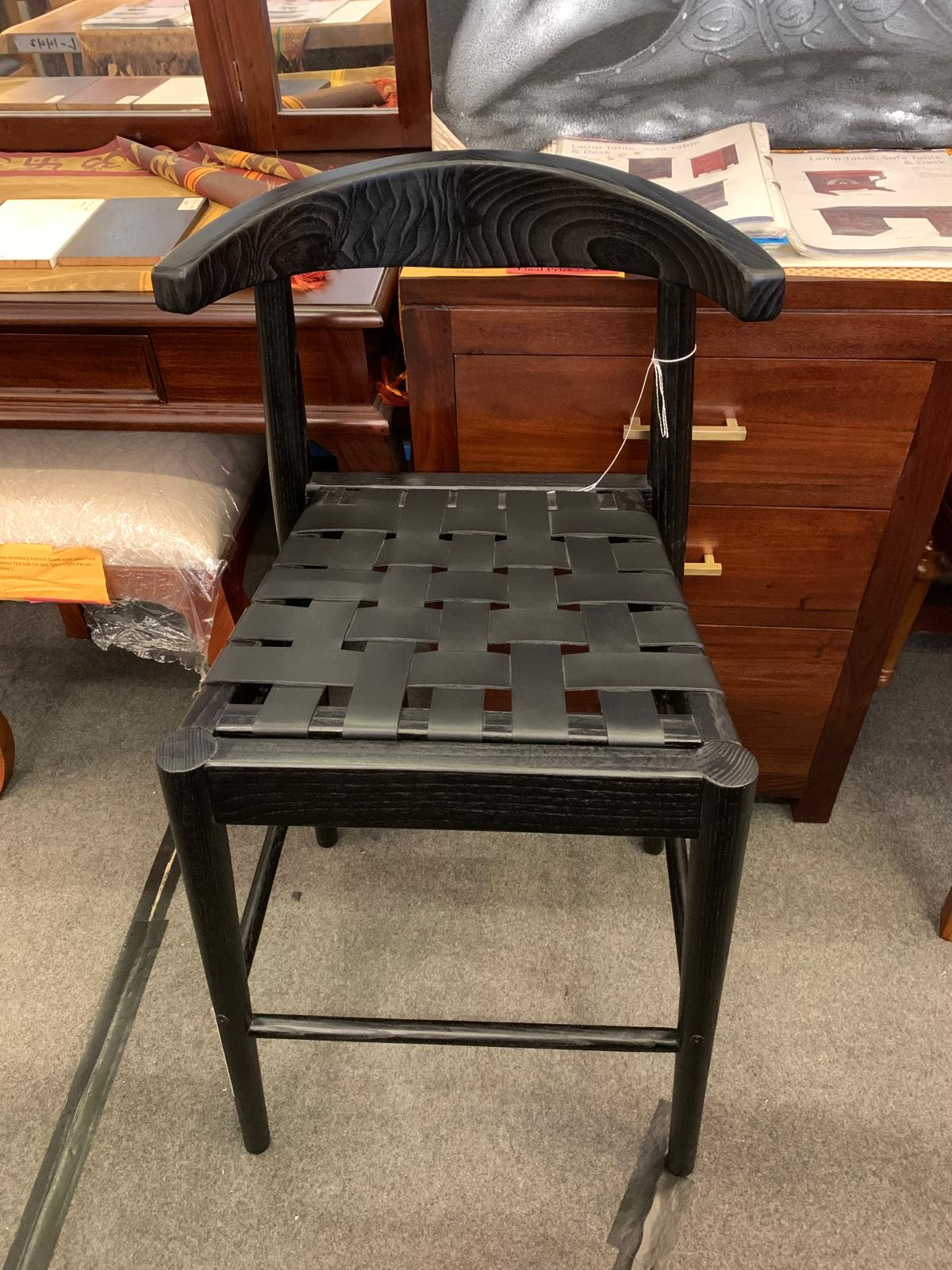 Elliot Teak Barstool with Genuine Leather BR 091 NKLH (WN) (Black) min 2