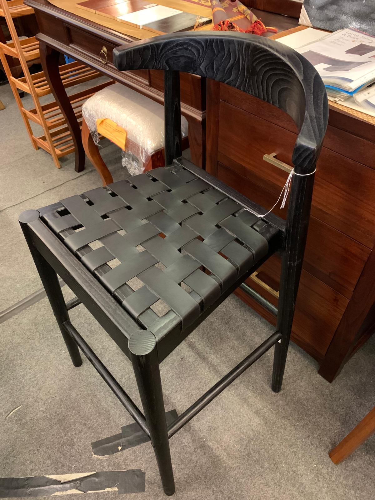 Elliot Teak Barstool with Genuine Leather BR 091 NKLH (WN) (Black) min 2