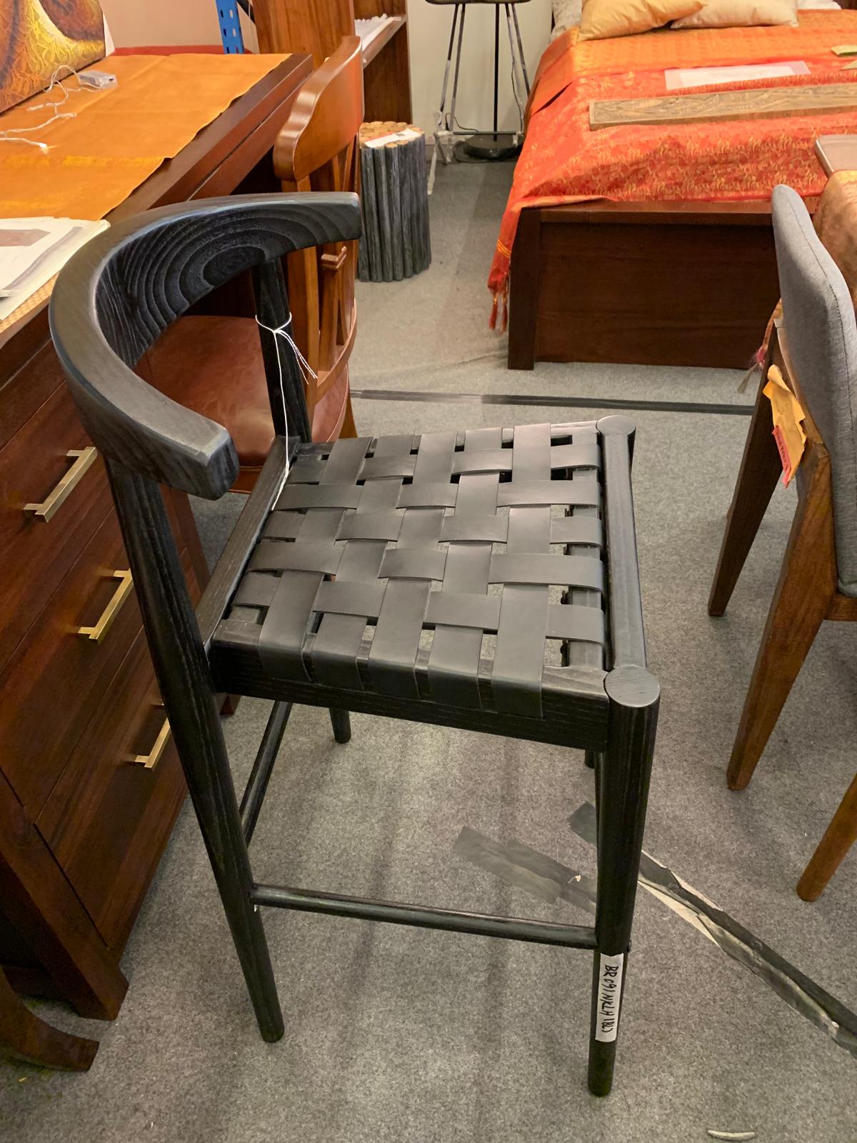 Elliot Teak Barstool with Genuine Leather BR 091 NKLH (WN) (Black) min 2