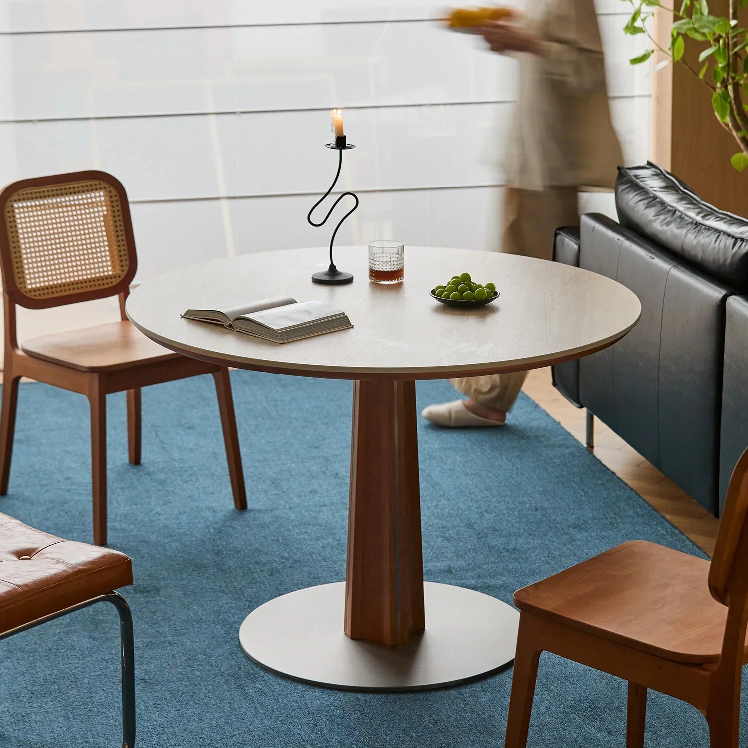 Bauhaus Cherry Wood Sintered Stone Round Dining Table PINECONE