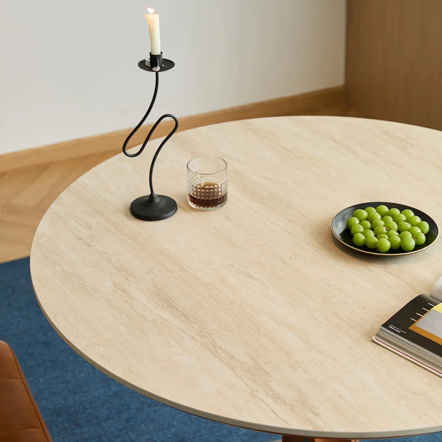 Bauhaus Cherry Wood Sintered Stone Round Dining Table PINECONE