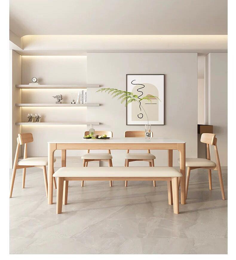 Admiral Nordic solid wood dining table, light luxury modern sintered stone table top with chair and bench option