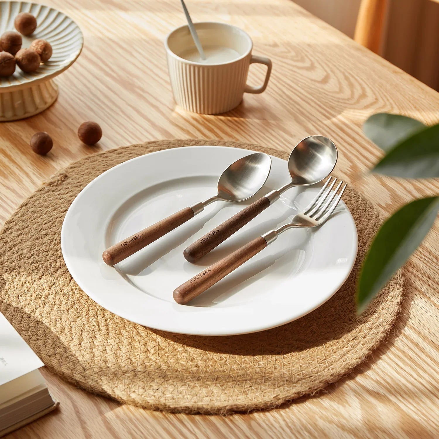 Japandi Walnut Wood 304 Stainless Steel Spoon and Fork 2IN1 Set WOODLAND