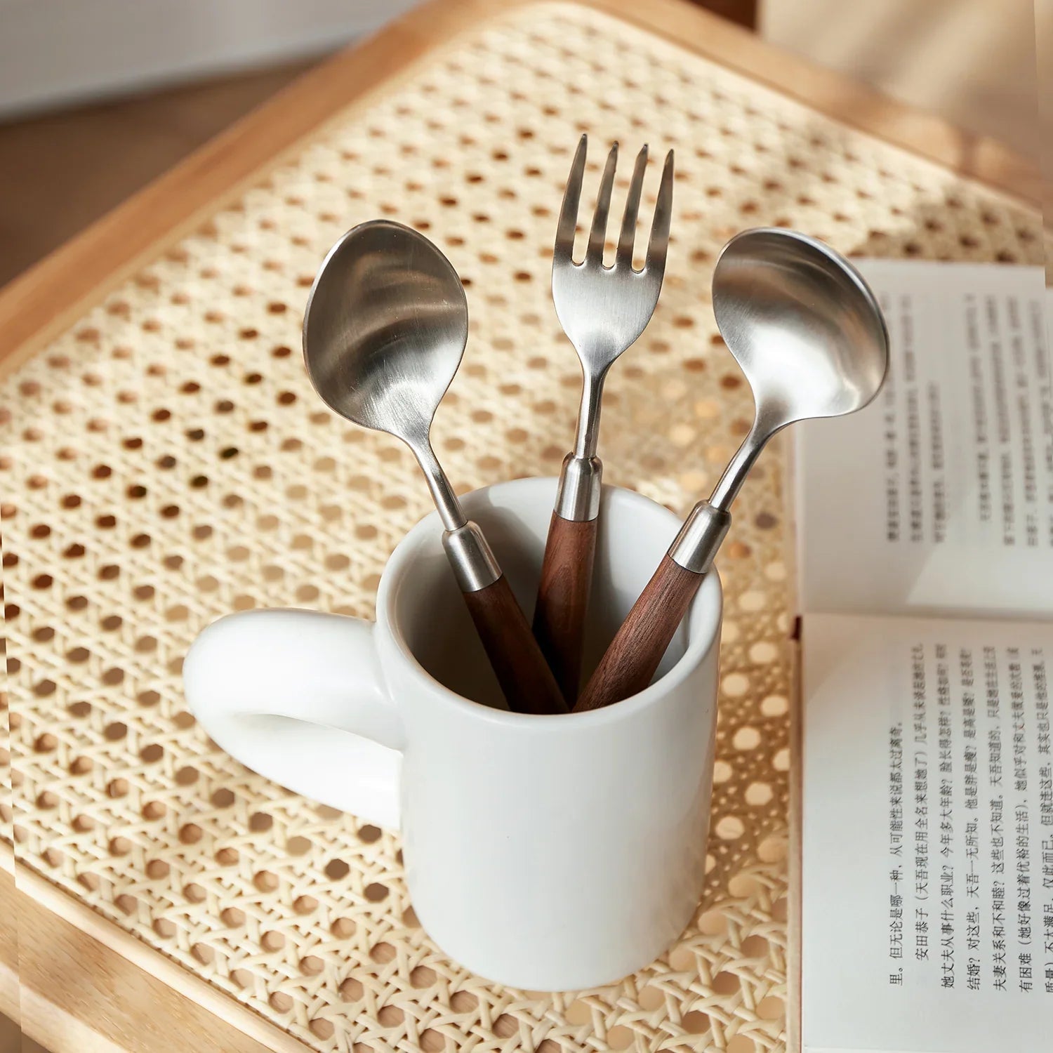 Japandi Walnut Wood 304 Stainless Steel Spoon and Fork 2IN1 Set WOODLAND
