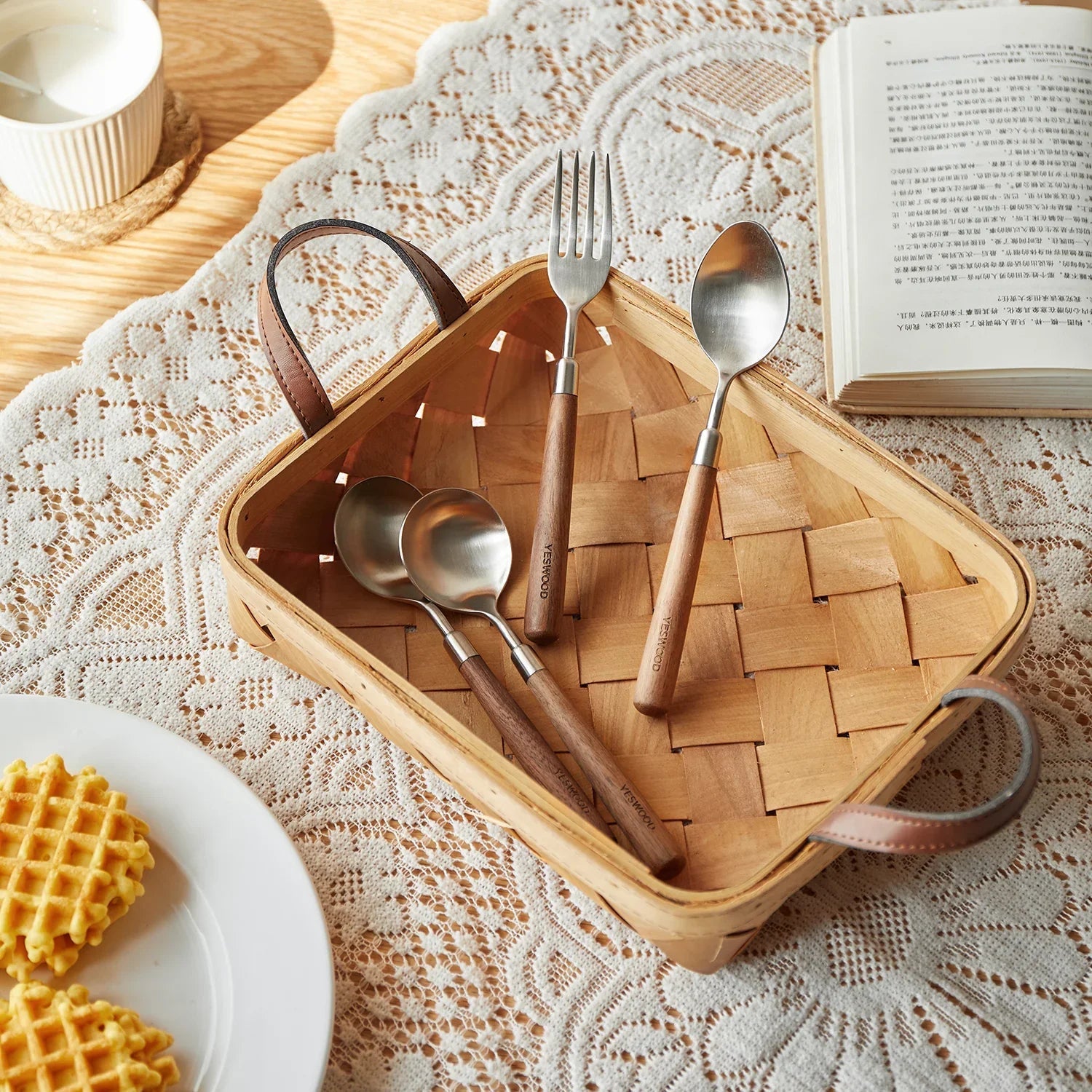 Japandi Walnut Wood 304 Stainless Steel Spoon and Fork 2IN1 Set WOODLAND