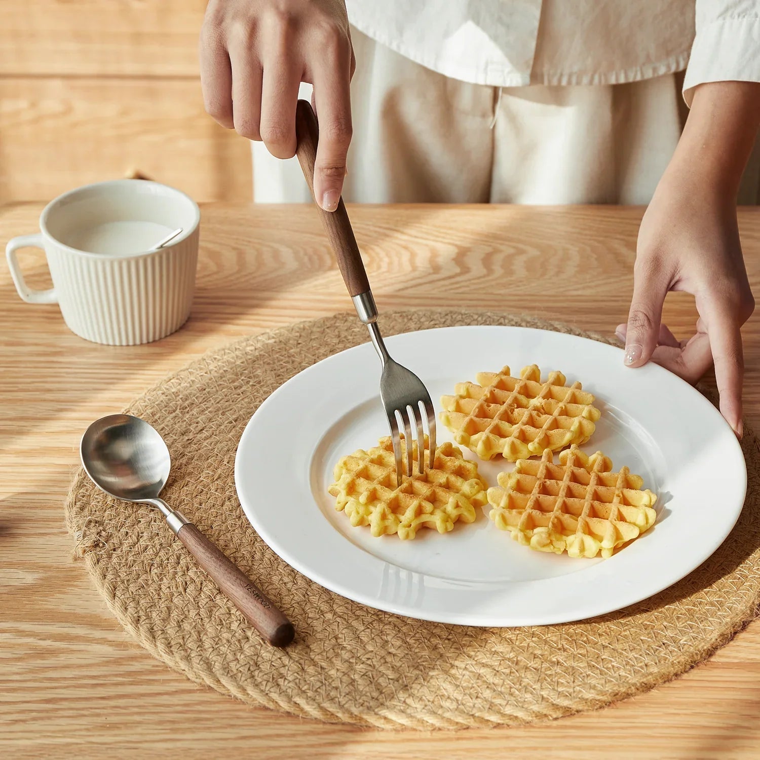 Japandi Walnut Wood 304 Stainless Steel Spoon and Fork 2IN1 Set WOODLAND