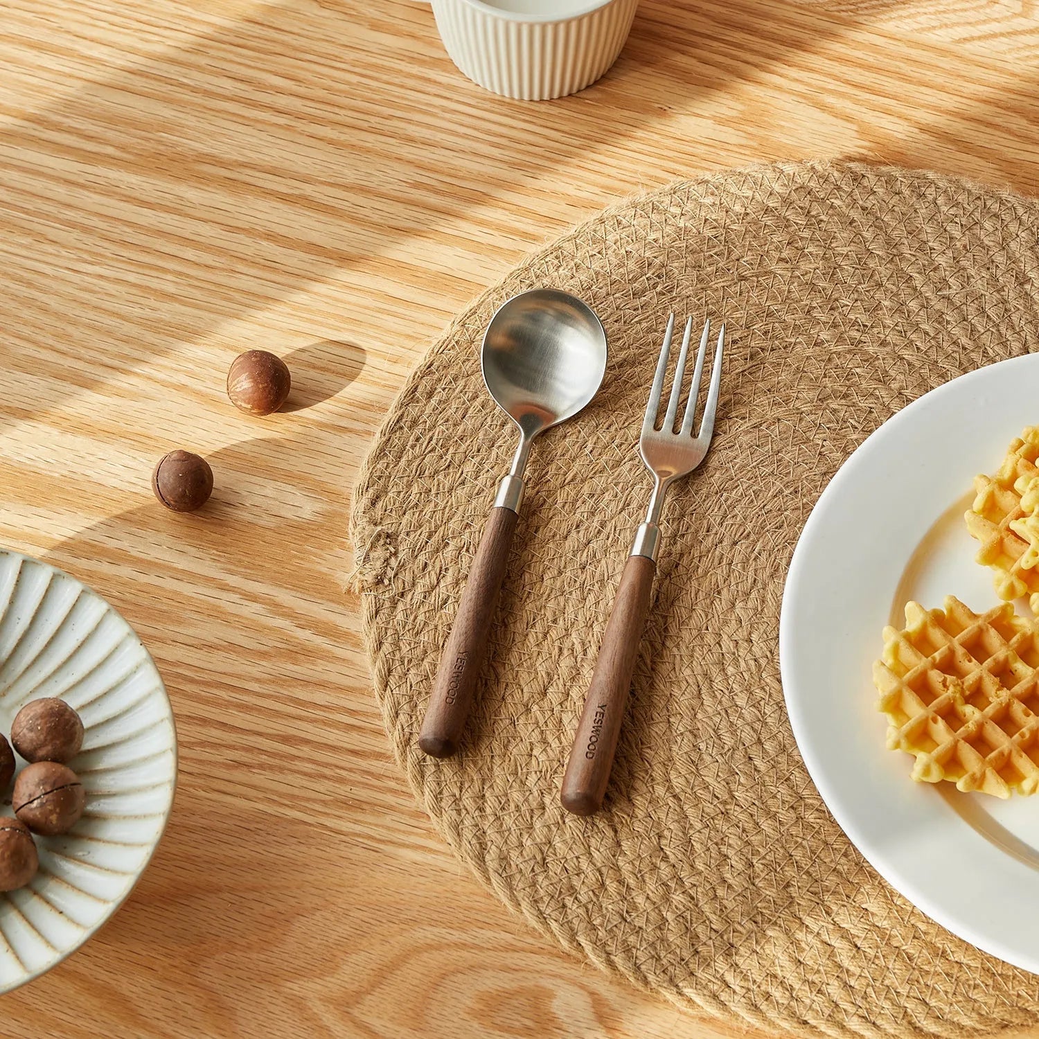 Japandi Walnut Wood 304 Stainless Steel Spoon and Fork 2IN1 Set WOODLAND