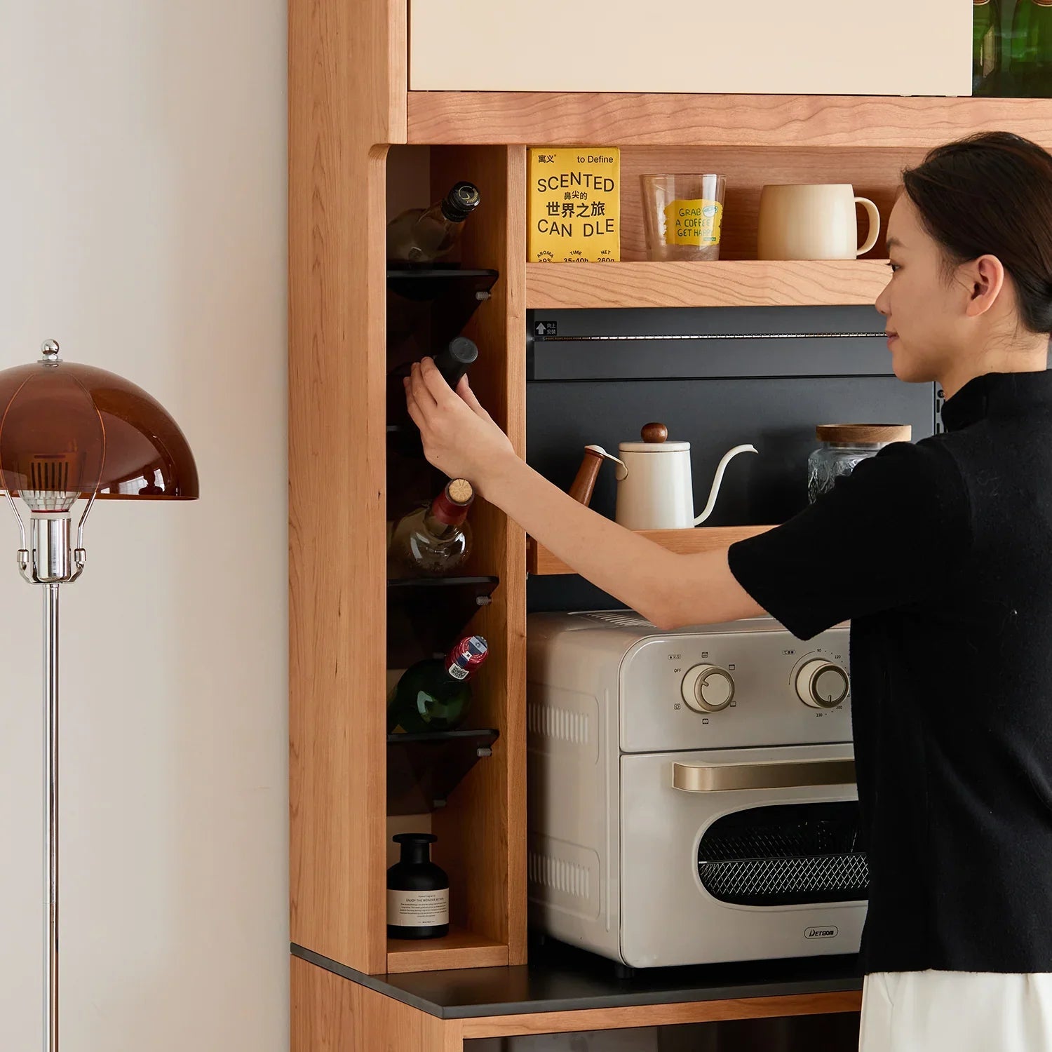 Scandinavian Cherry Wood Sintered Stone Side Cabinet TIMELESS