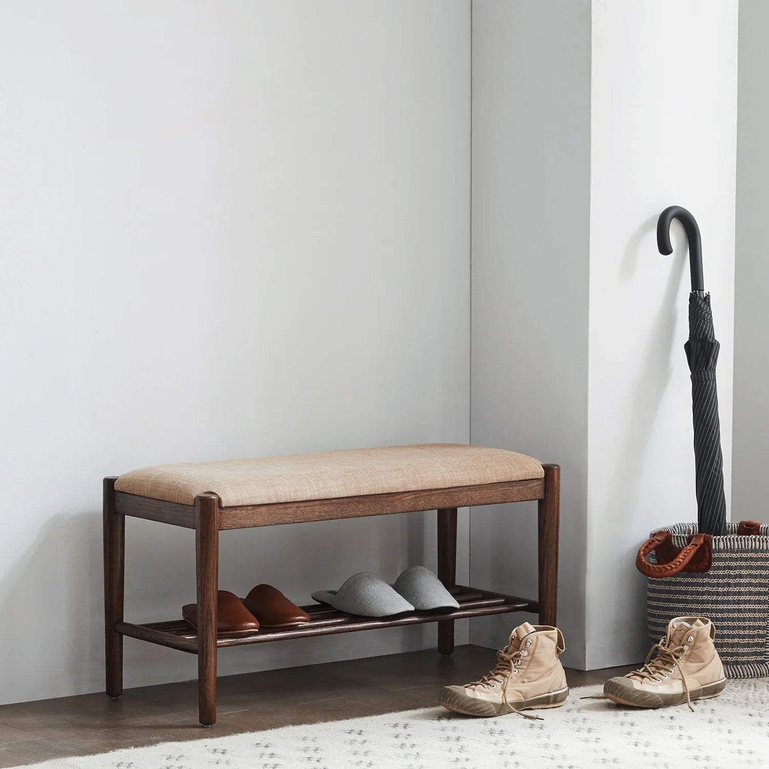 Japandi Oak Wood Shoe Changing Bench FUJI WALNUT