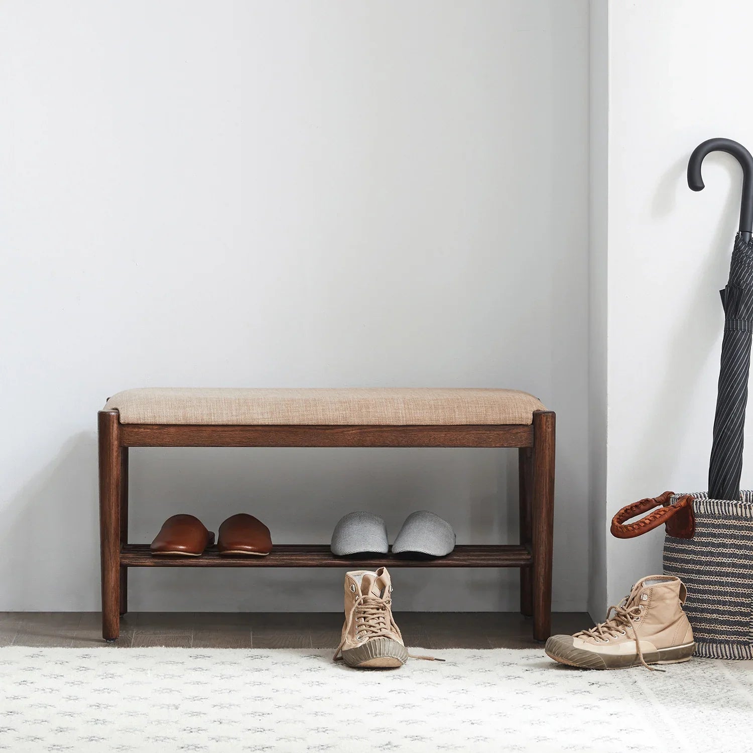 Japandi Oak Wood Shoe Changing Bench FUJI WALNUT