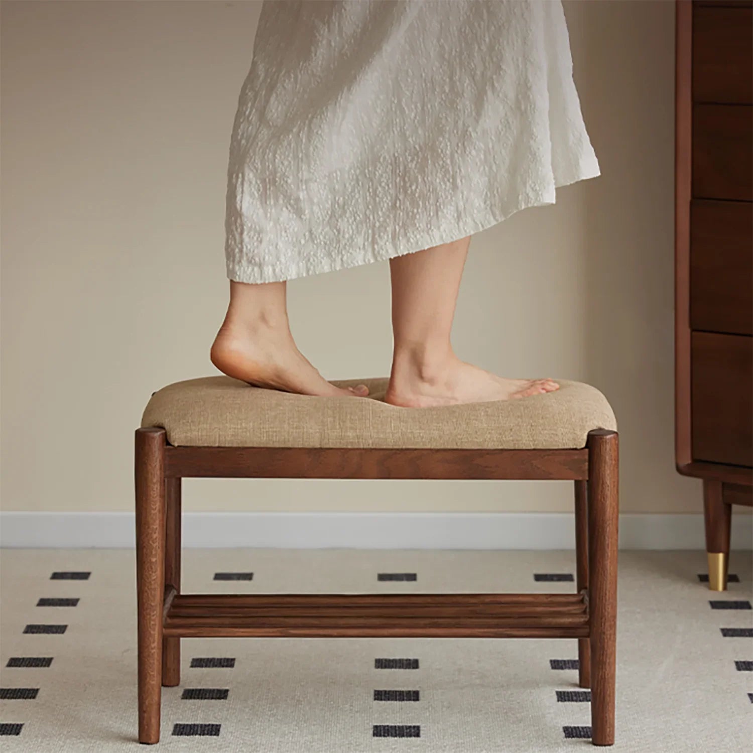 Japandi Oak Wood Shoe Changing Bench FUJI WALNUT