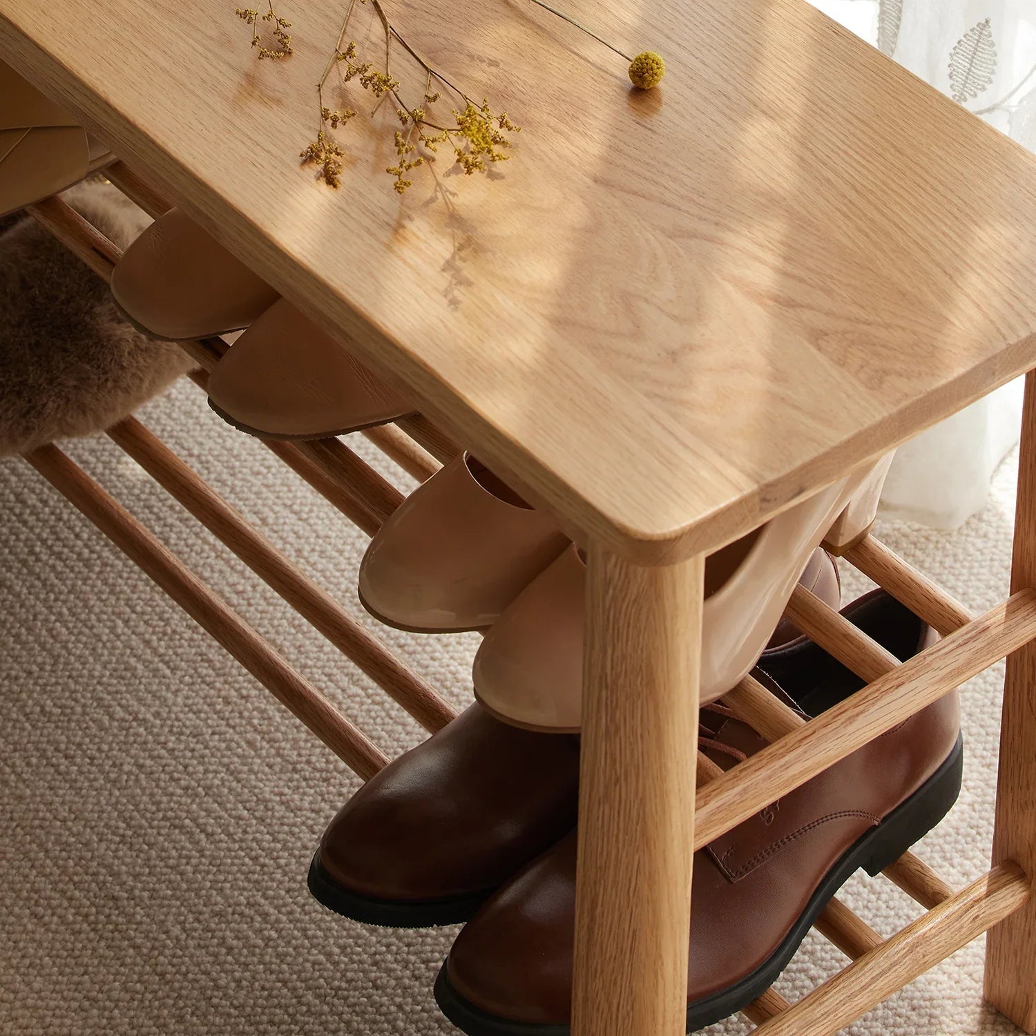 Scandinavian Oak Wood Shoe Shelf FUJI