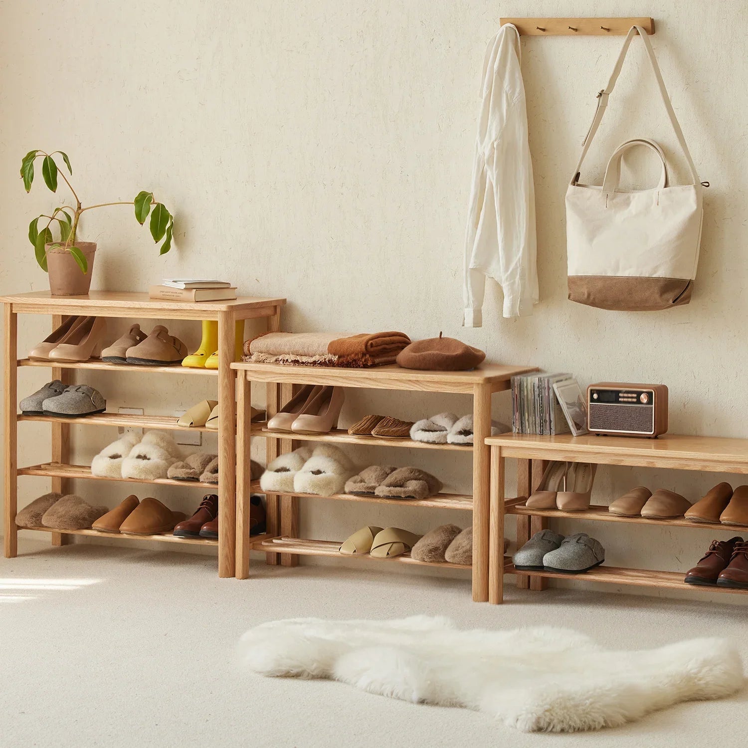 Scandinavian Oak Wood Shoe Shelf FUJI