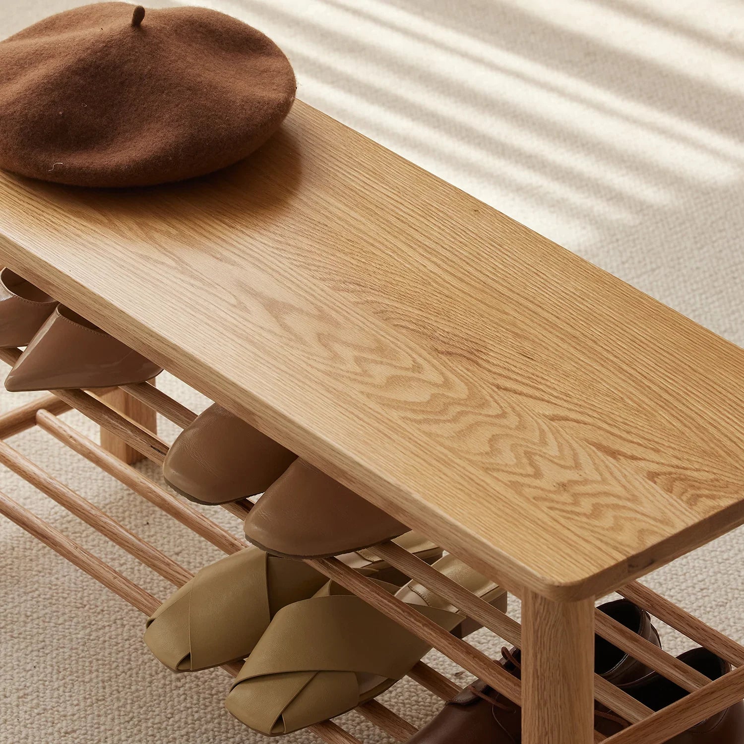 Scandinavian Oak Wood Shoe Shelf FUJI