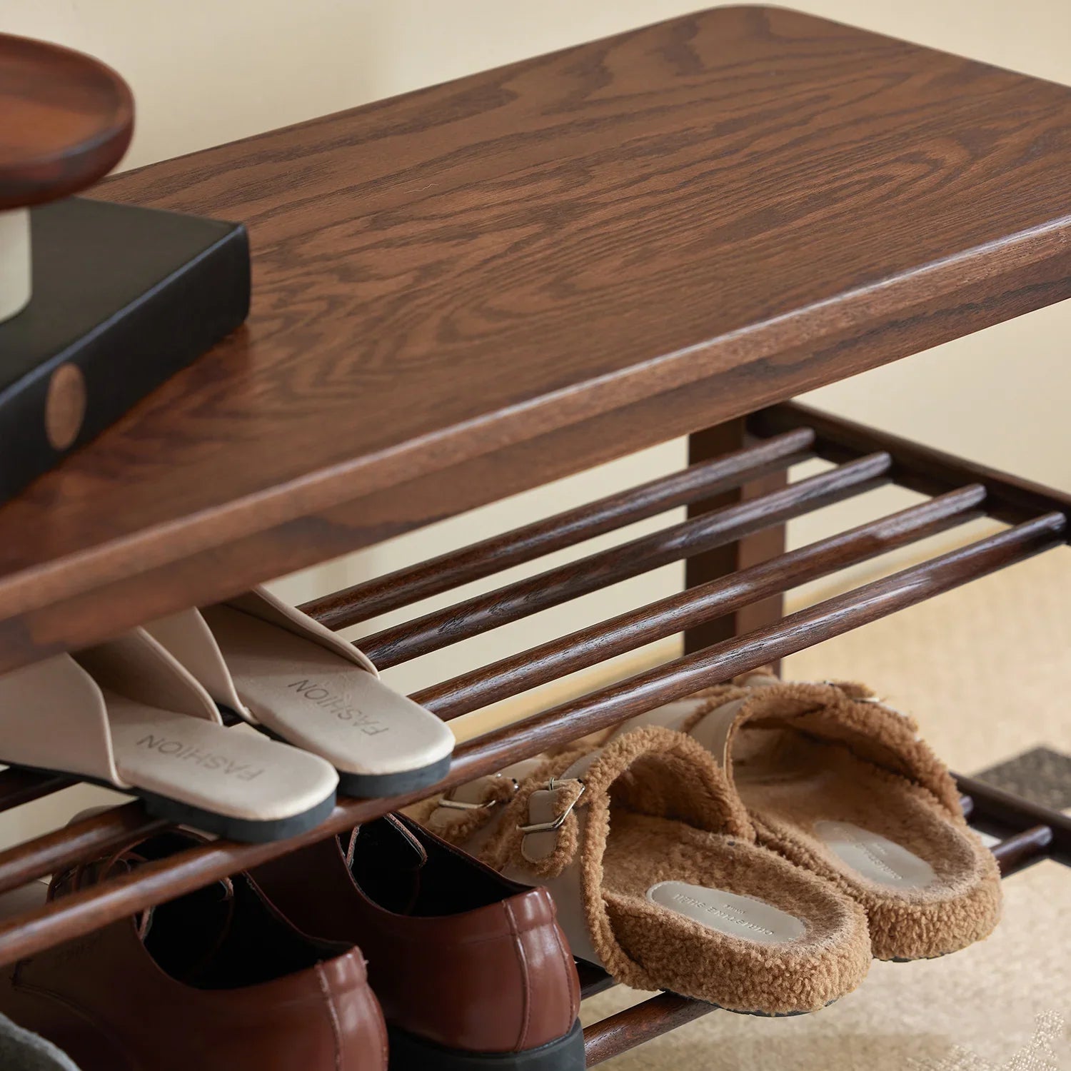 Japandi Oak Wood Shoe Shelf FUJI WALNUT